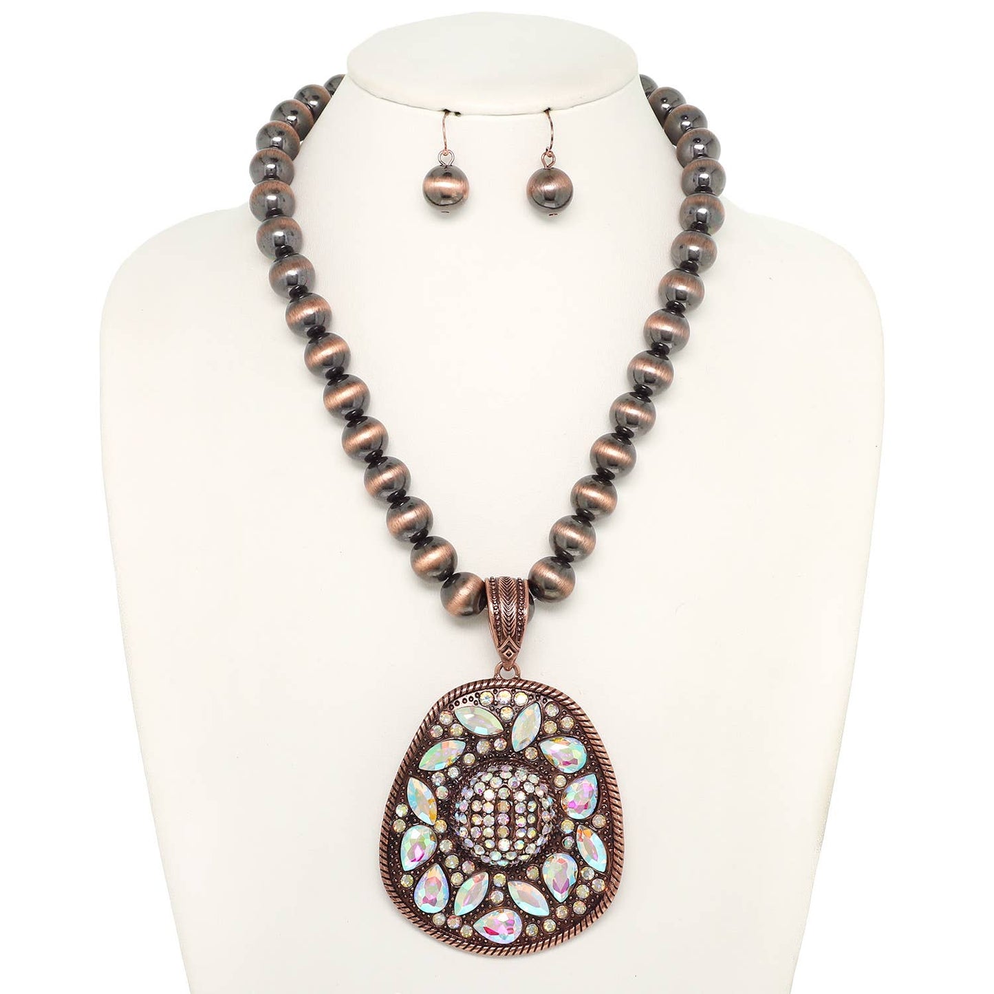 Western Crystal Cowboy Hat Necklace Set