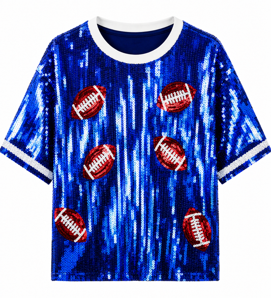 Blue sequin football top (one size) fits small medium large