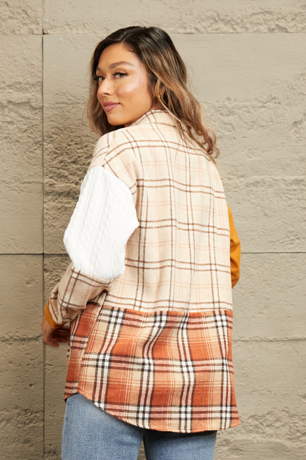 Plaid Color Block Dropped Shoulder Shacket