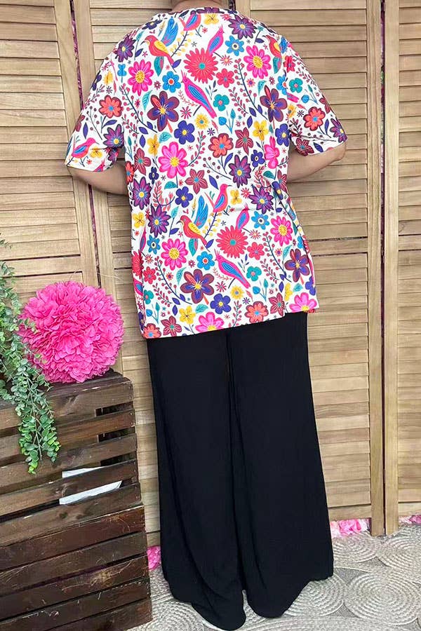 Spring multicolor floral short sleeve women top GJQ16622
