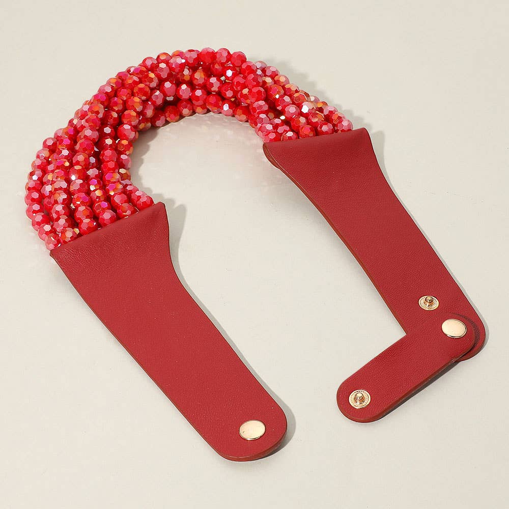 Chunky Acrylic Beaded Multi Layered Faux Leather Necklace