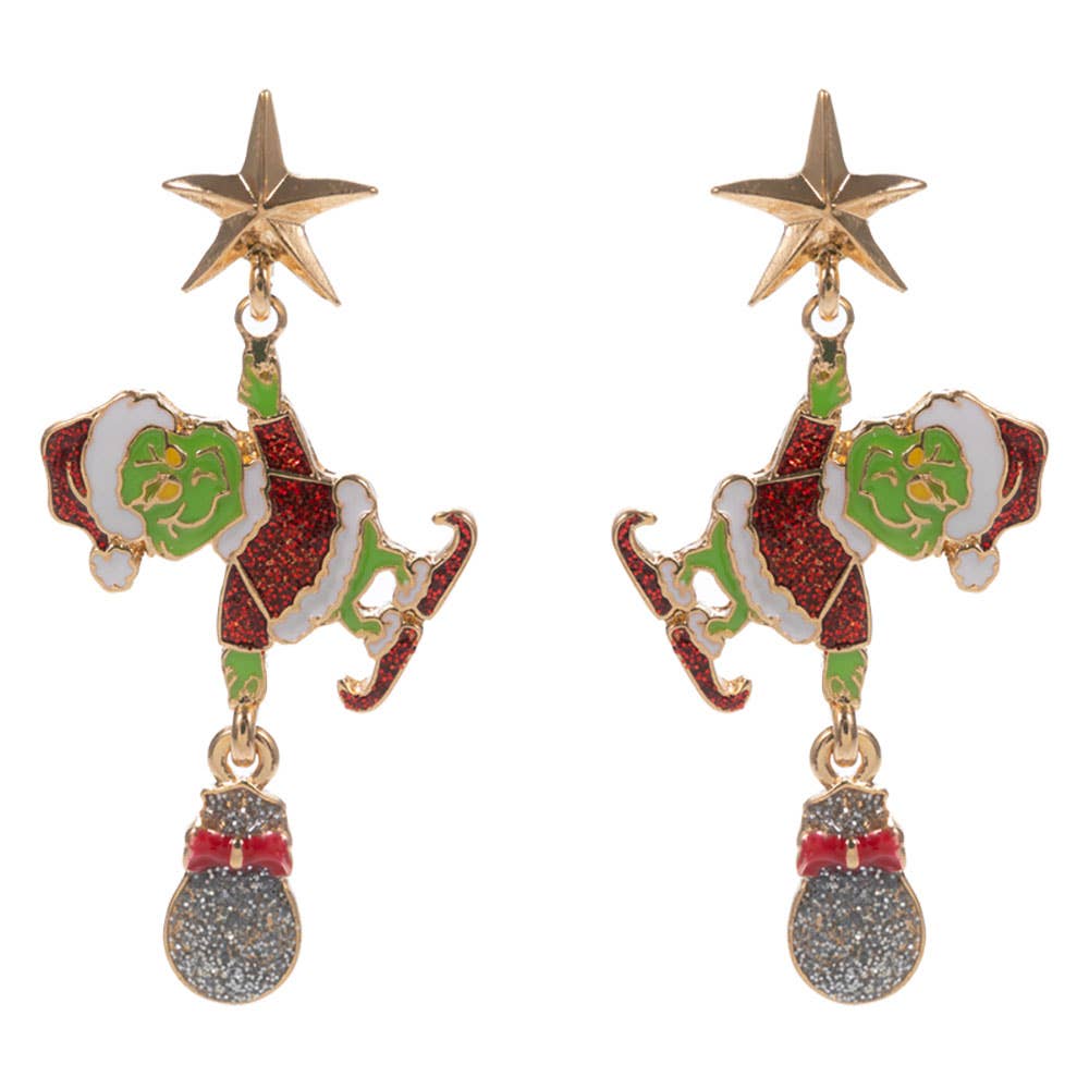 Festive Holiday Grinch Green Monster Drop Earrings