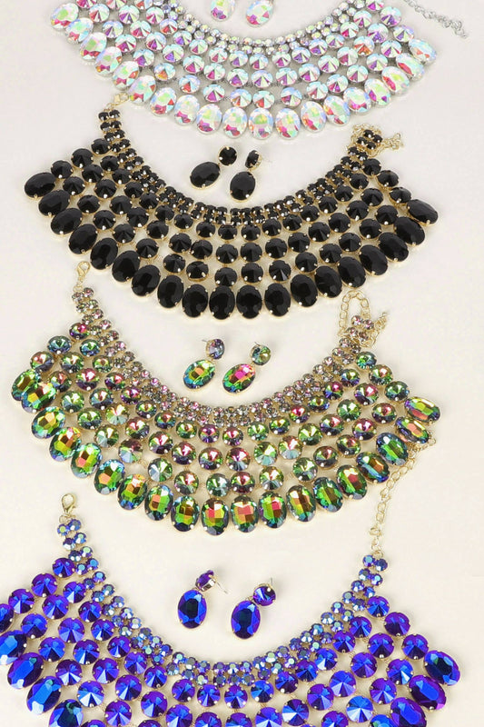 Crystal Embellished Bib Necklace & Dangle Earring Set