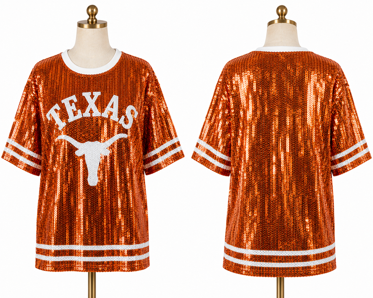 Sequin Orange Longhorn Top (one size) fits small medium large xl
