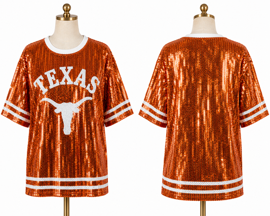 Sequin Orange Longhorn Top (one size) fits small medium large xl