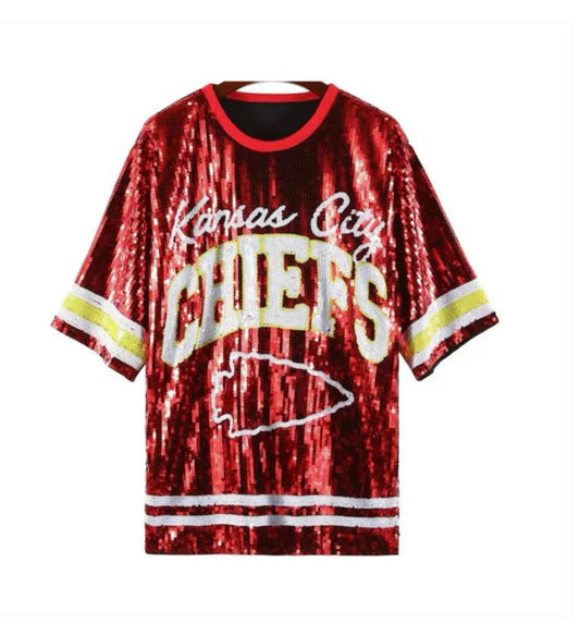Custom Chiefs Sequin Dress (OneSize fits Small, Medium,Large)