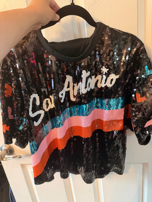 Spurs Sequin Crop Top Blouse PLEASE BE ADVISED THE PINK IS LIGHTER ON THIS BLOUSE!!!!!