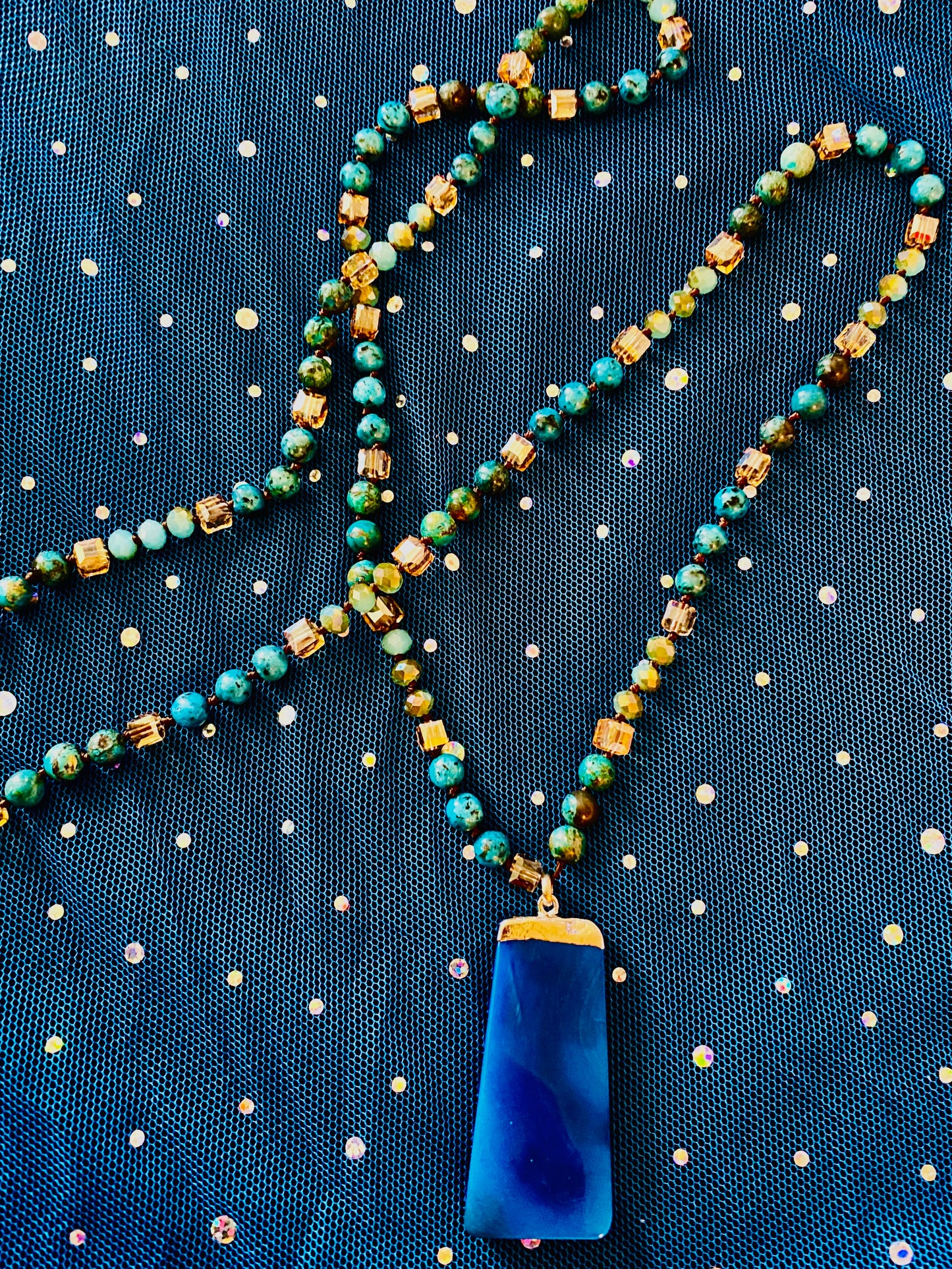 Boho Blue Beaded Necklace