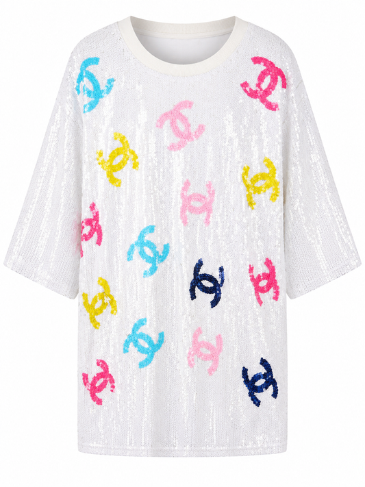White Chanel Sequin Dress (one size) fits small medium large