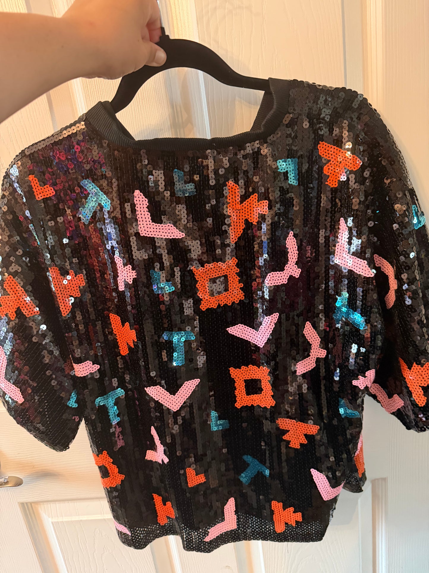 Spurs Sequin Crop Top Blouse PLEASE BE ADVISED THE PINK IS LIGHTER ON THIS BLOUSE!!!!!