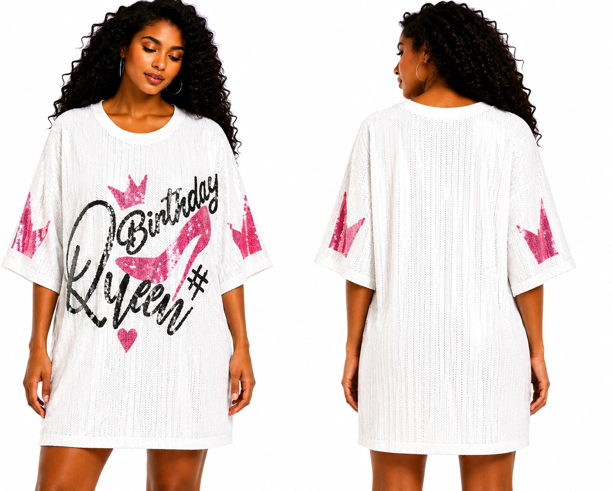 Birthday Queen dress (white) one size fits small medium large