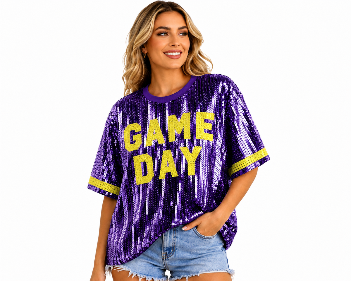Sequin Purple Game Day Top (One Size) fits small, medium, large)