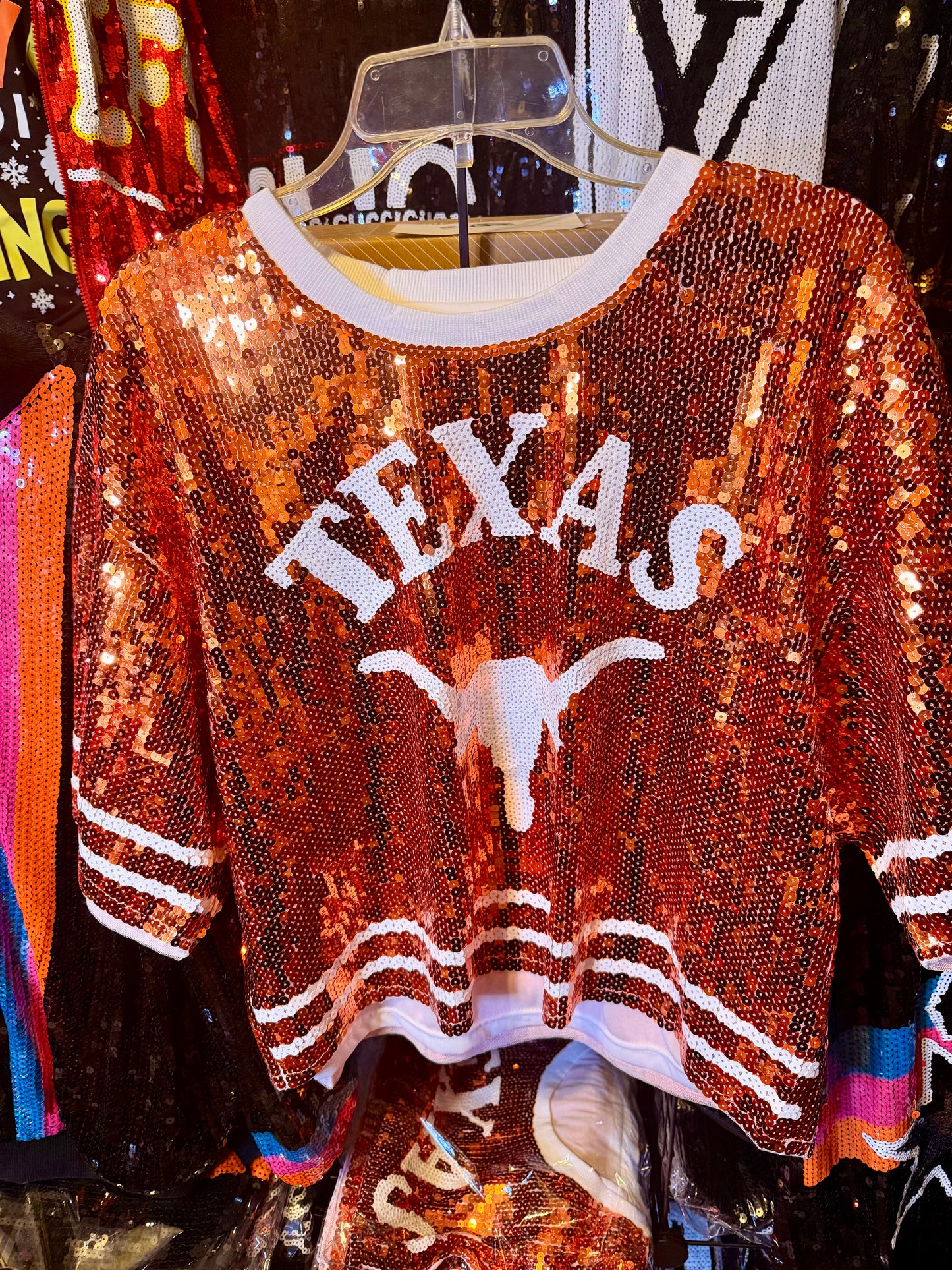 Custom Sequin Texas Longhorns Blouse (One-size Fits Small, Medium, Large)