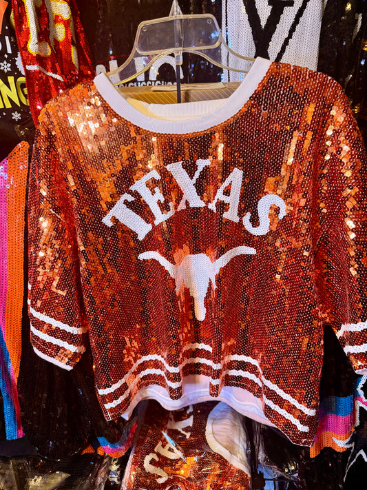 Custom Sequin Texas Longhorns Blouse (One-size Fits Small, Medium, Large)