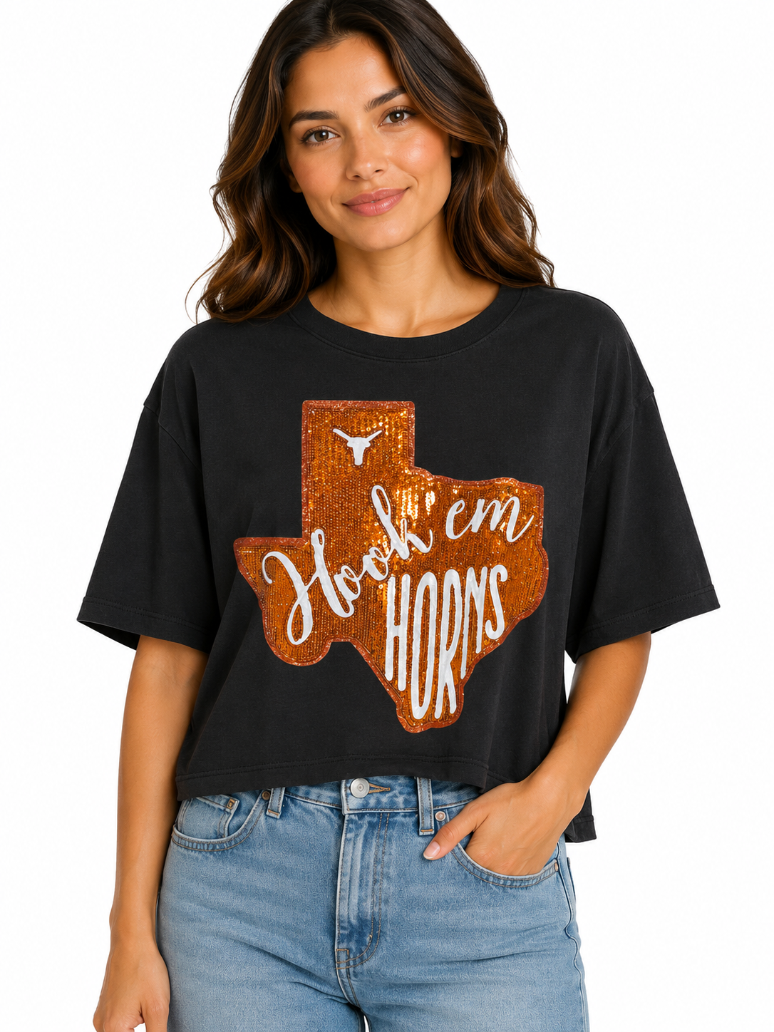 Longhorns Crop Black