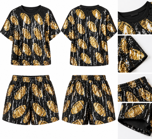 Black sequin football set (onesize) measurements in the pictures