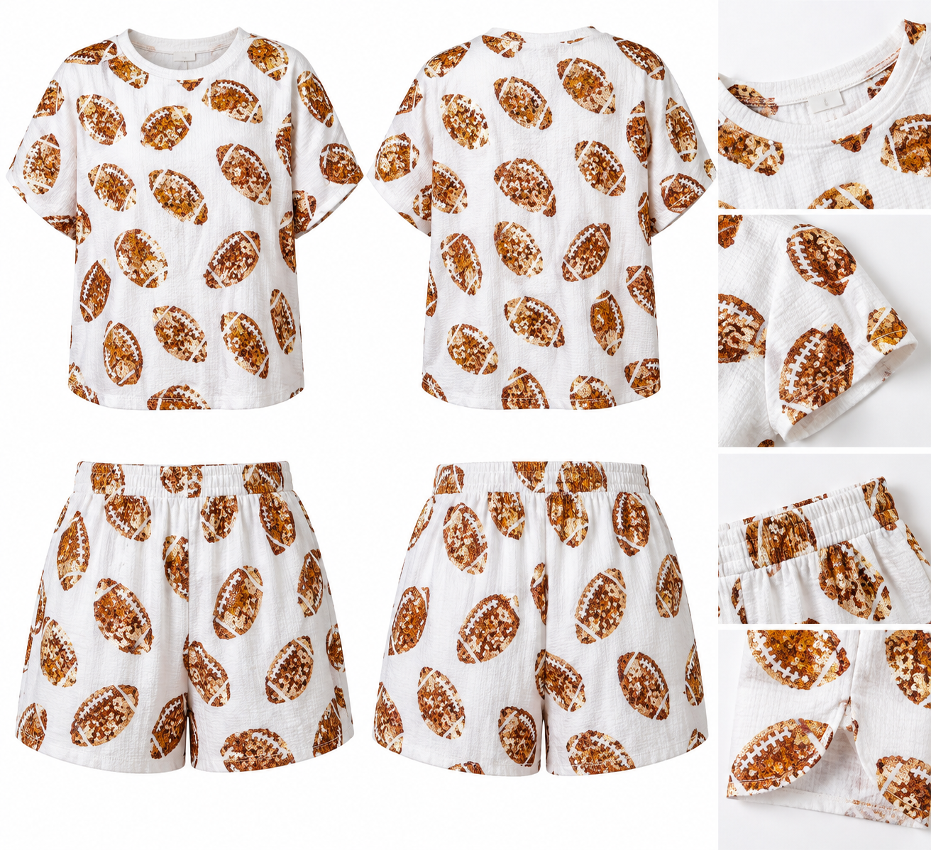 White sequin football set (onesize) measurements in pictures