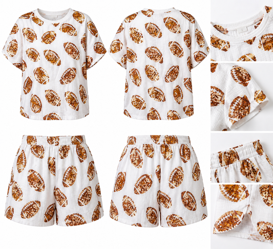 White sequin football set (onesize) measurements in pictures