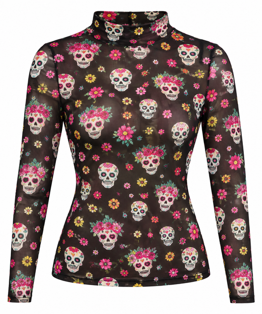 Sugar Skull Mesh Top True to Size (stretch)