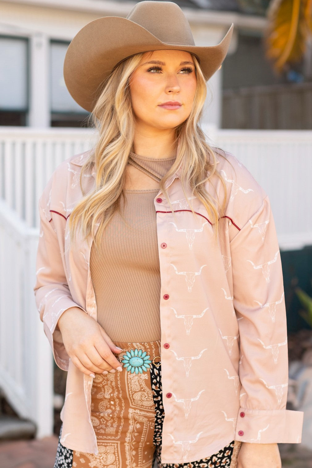 AS IS: Western Button Up, Beige