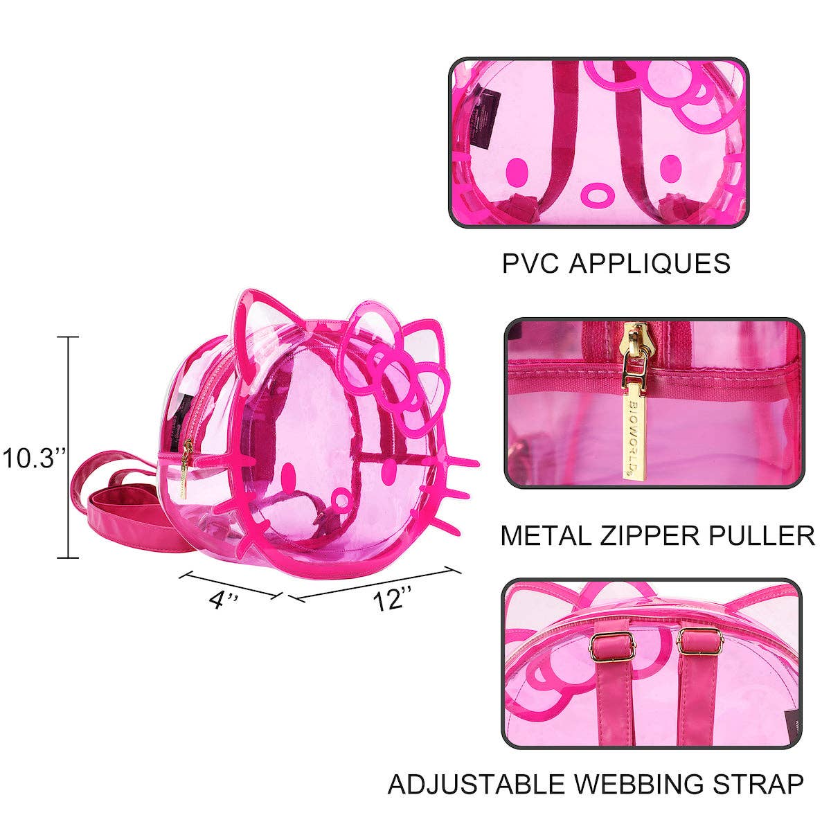 Hello Kitty Character Head Clear Adult Pink PVC 12" Mini Backpack