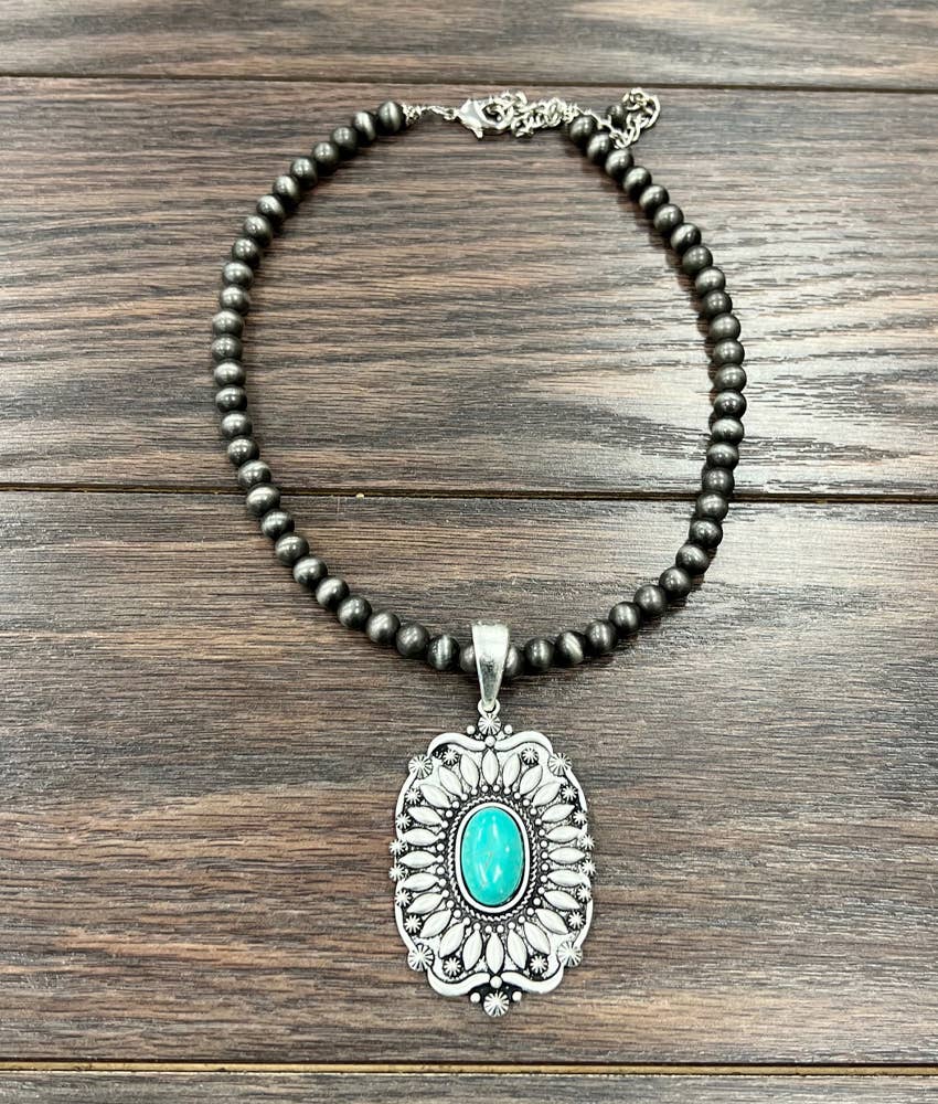 735153, 16" Handmade Navajo Concho Turquoise Necklace