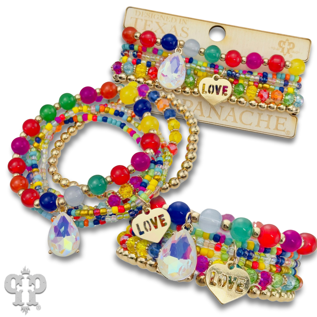 Multi-color bead bracelet with love charm