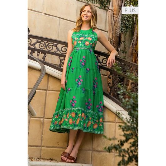 /Size XL/ Halter Neck Floral Print Maxi Dress