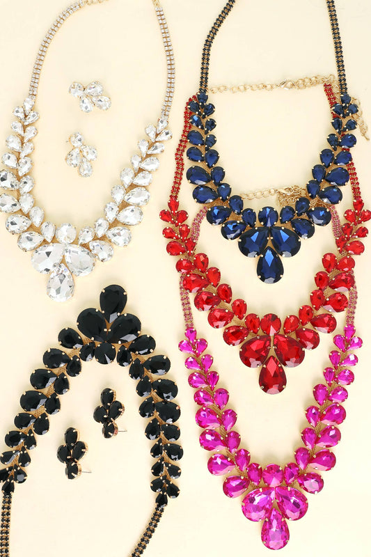 Crystal Gemstone V-Shaped Teardrop Necklace Set