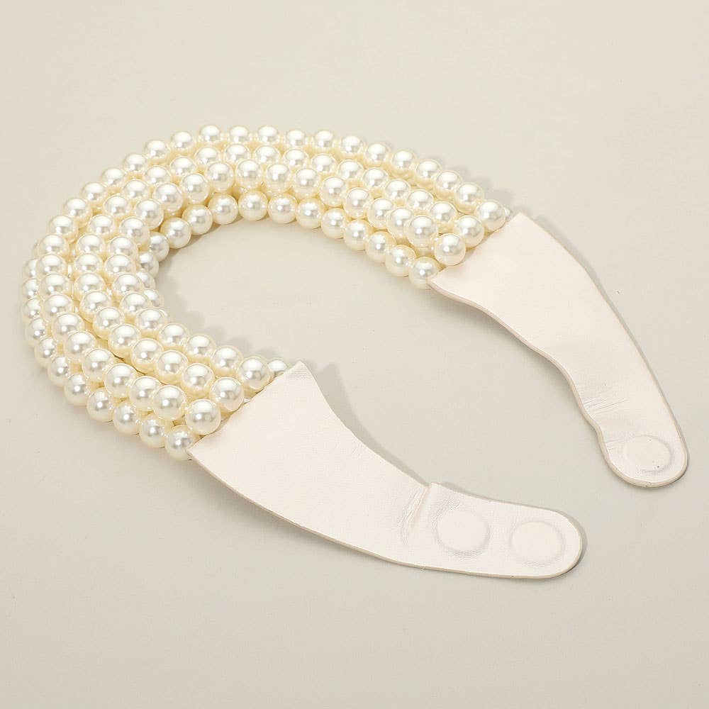 Pearl Beaded Multi Layered Faux Leather Magnetic Necklace