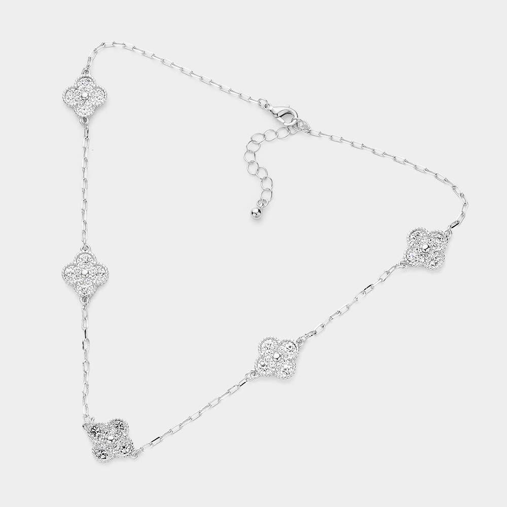 Stone Paved Quatrefoil Station Necklace