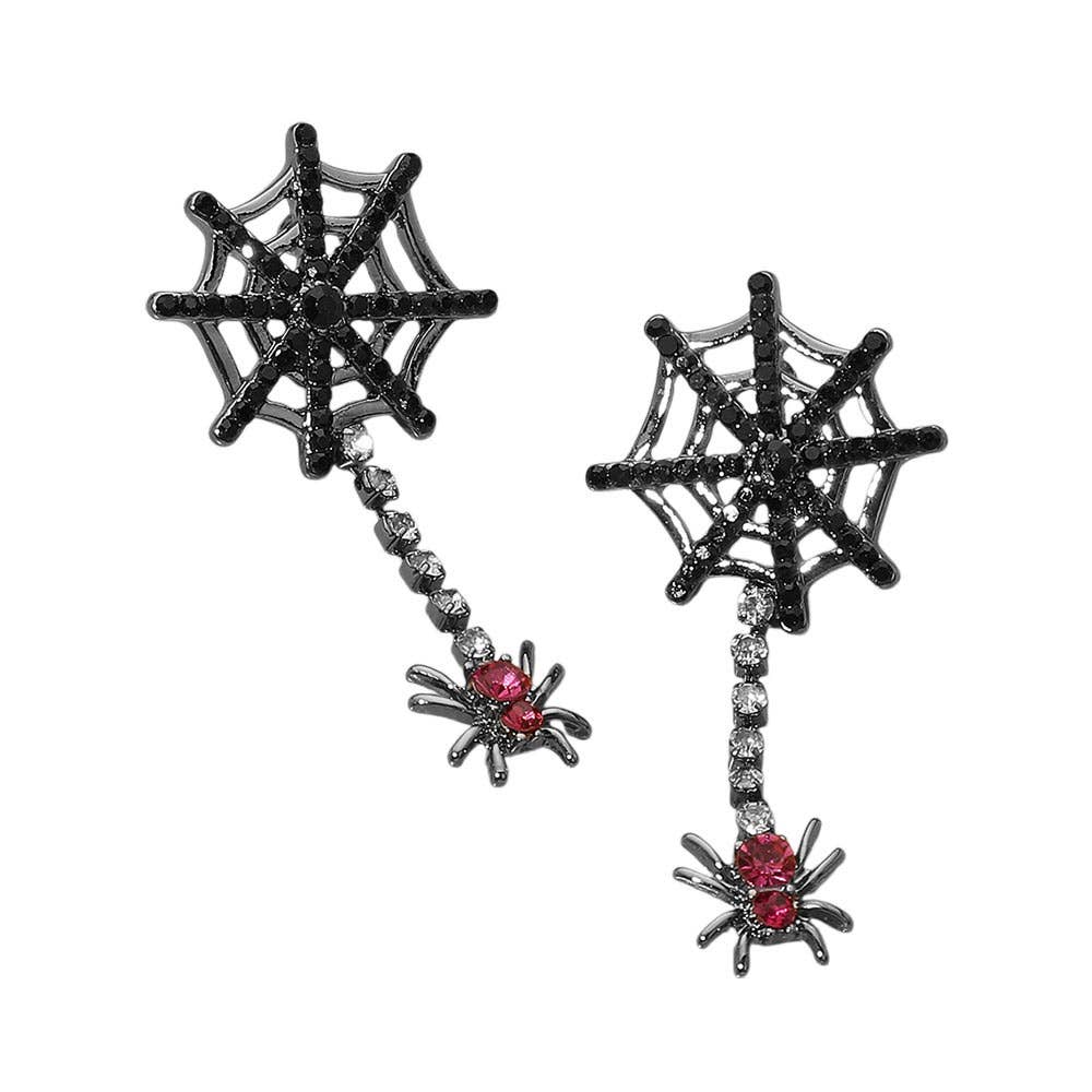 Rhinestone Embellished Halloween Spider Drop Earrings