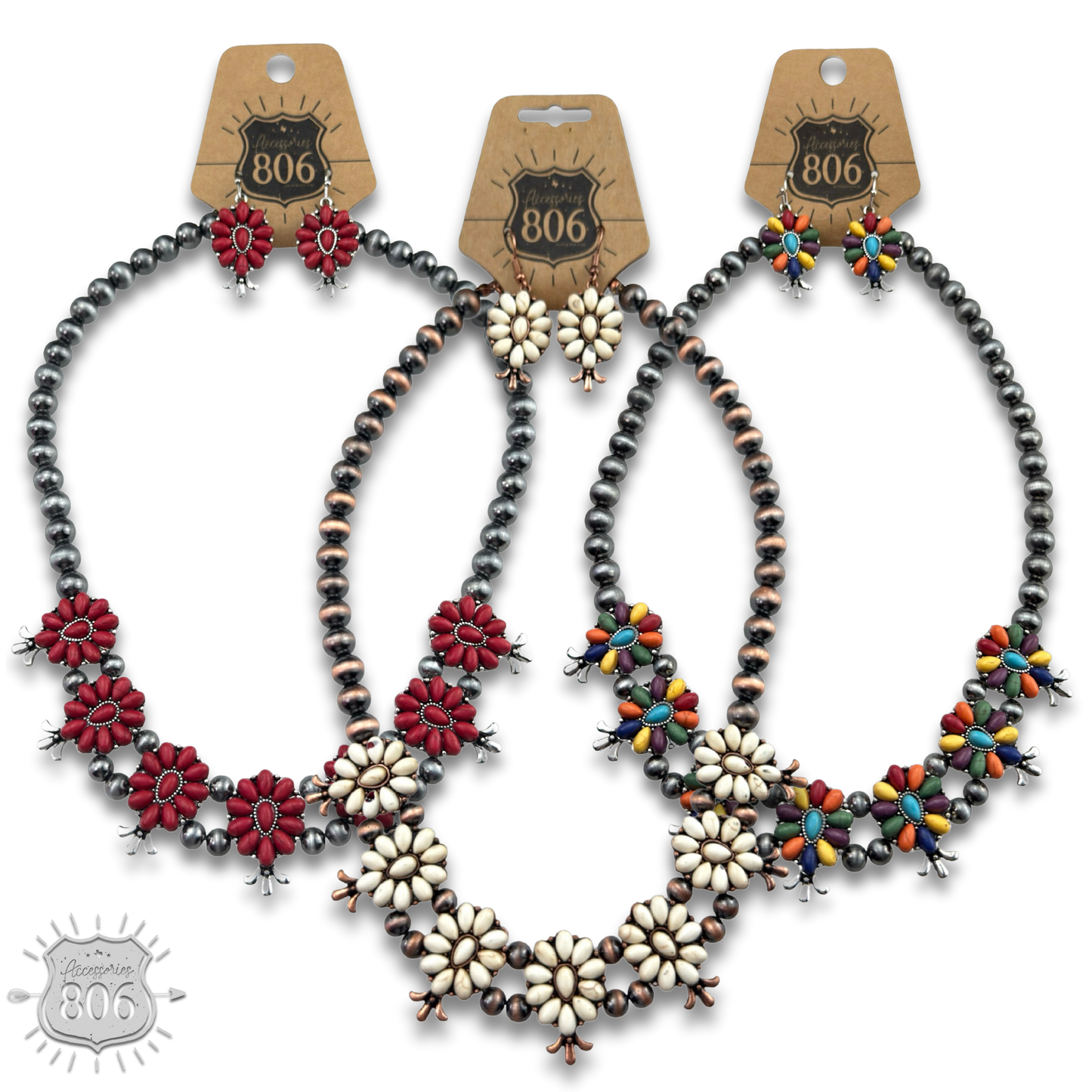 Stone flower squash blossom necklace set, last call