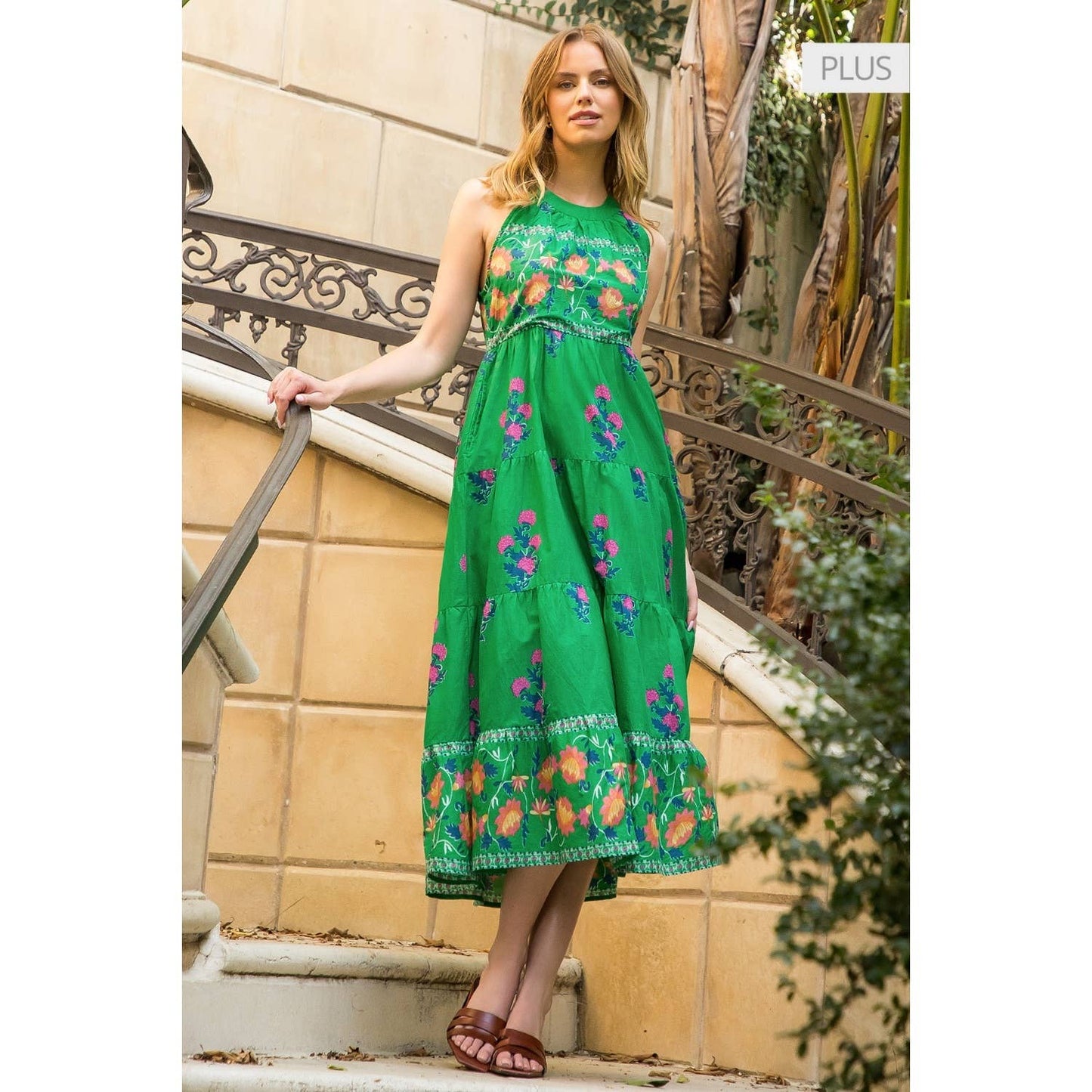 /Size XL/ Halter Neck Floral Print Maxi Dress