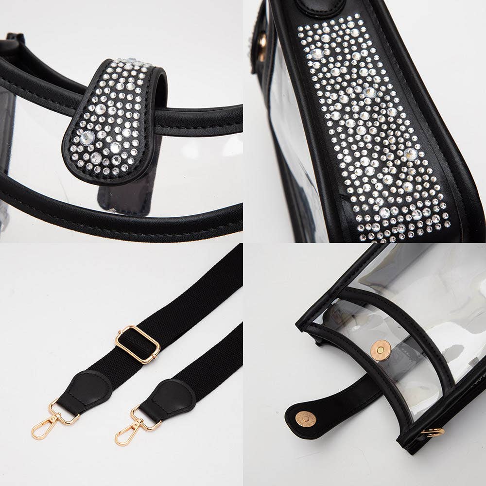Bling Studded Faux Leather Transparent Mini Crossbody Bag