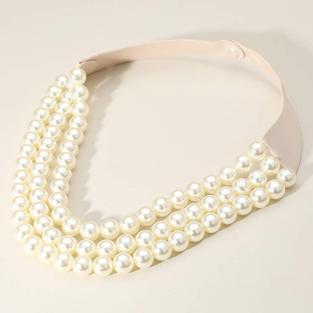 Chunky Bead Triple Layered Faux Leather Magnetic Necklace
