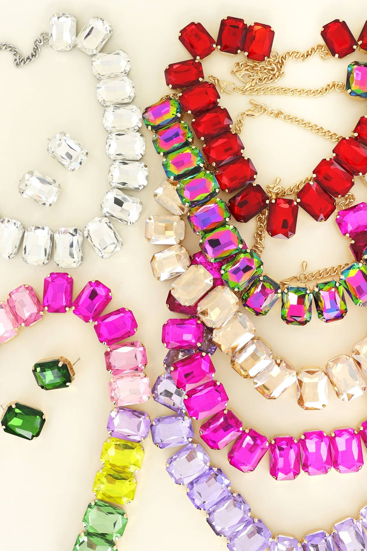 Crystal Octagon Cut Collar Necklace Set