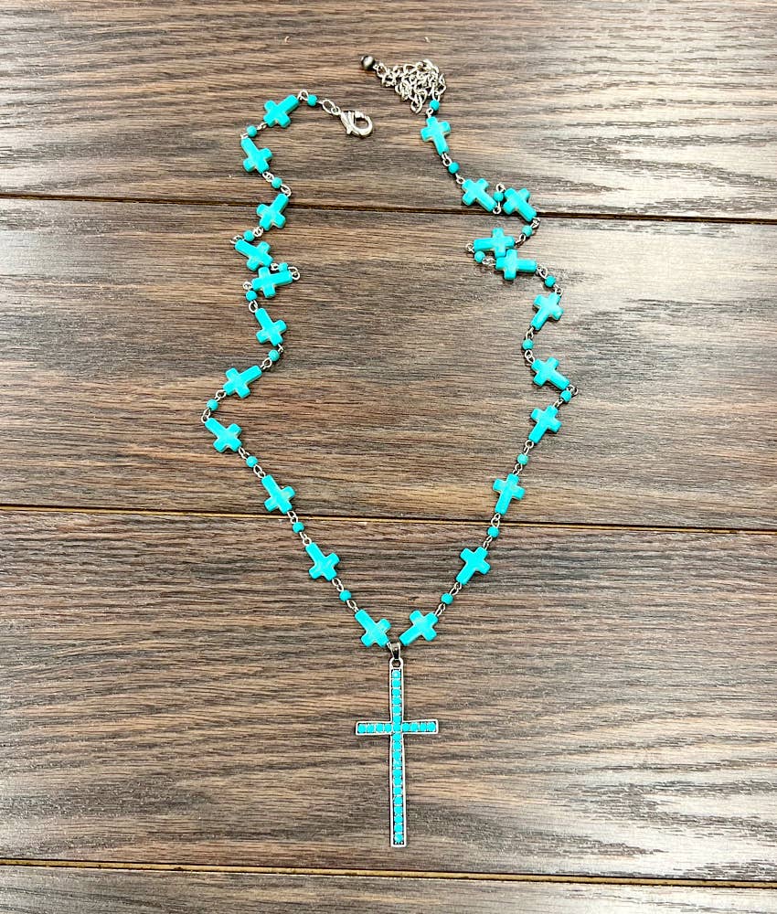 735650, Handmade Cross Synthetic Turquoise Necklace