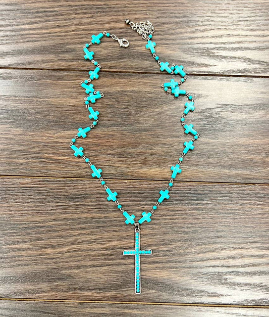 735650, Handmade Cross Synthetic Turquoise Necklace
