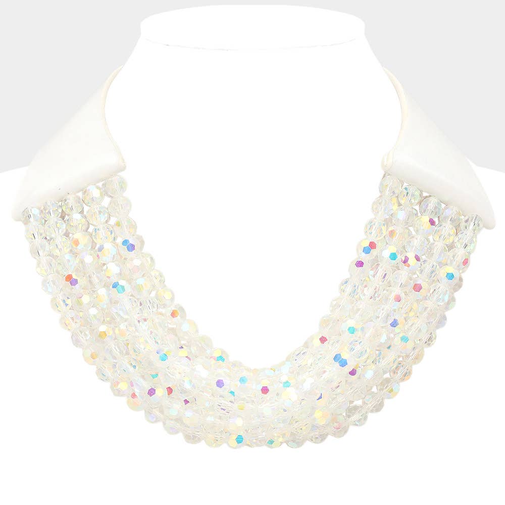 Chunky Acrylic Beaded Multi Layered Faux Leather Necklace
