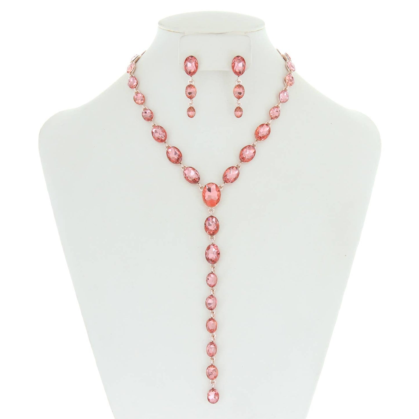 Oval Cut Crystal Lariat Necklace Earring Set