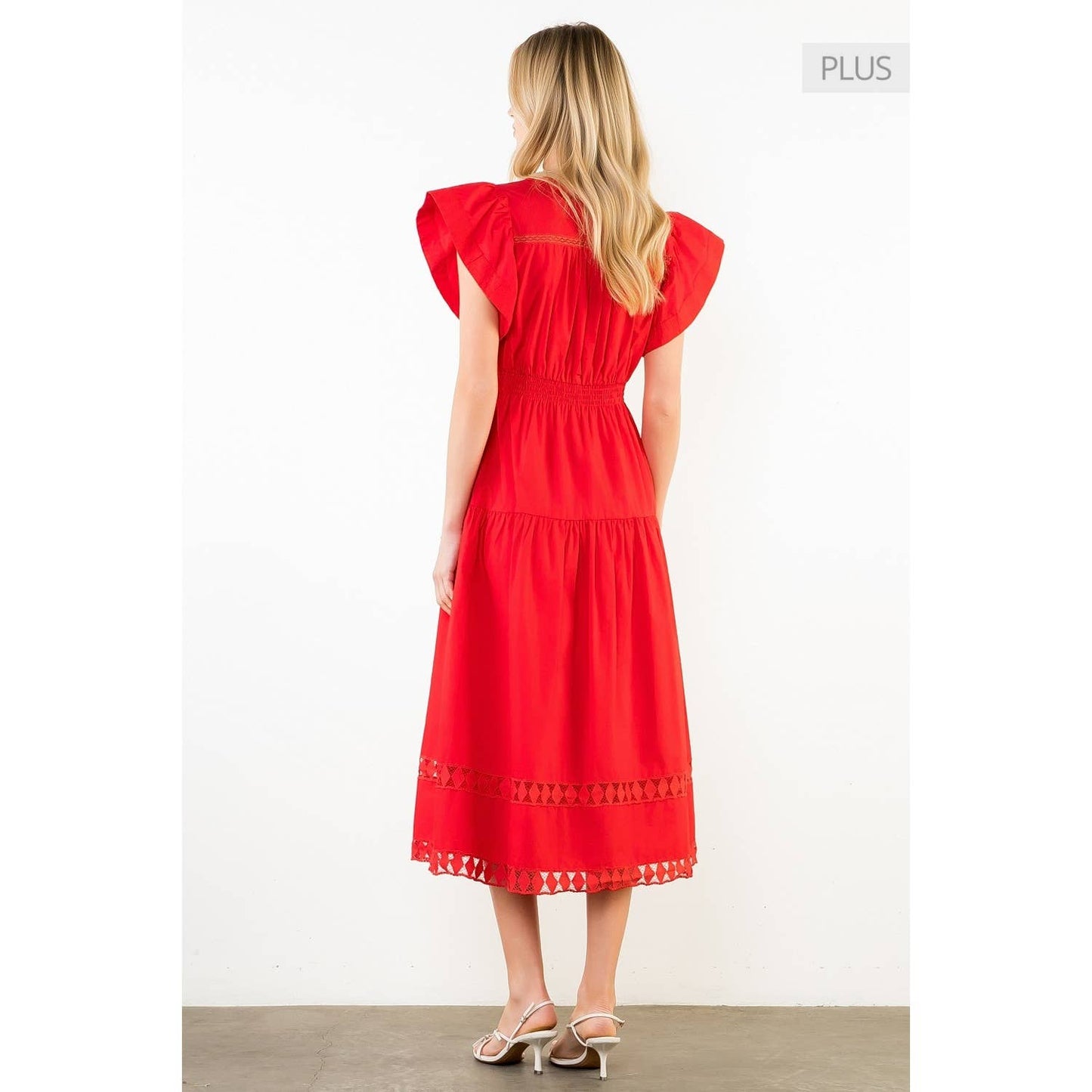 /Size XL/ Ruffled Sleeves V-Neck Tiered Midi Dress