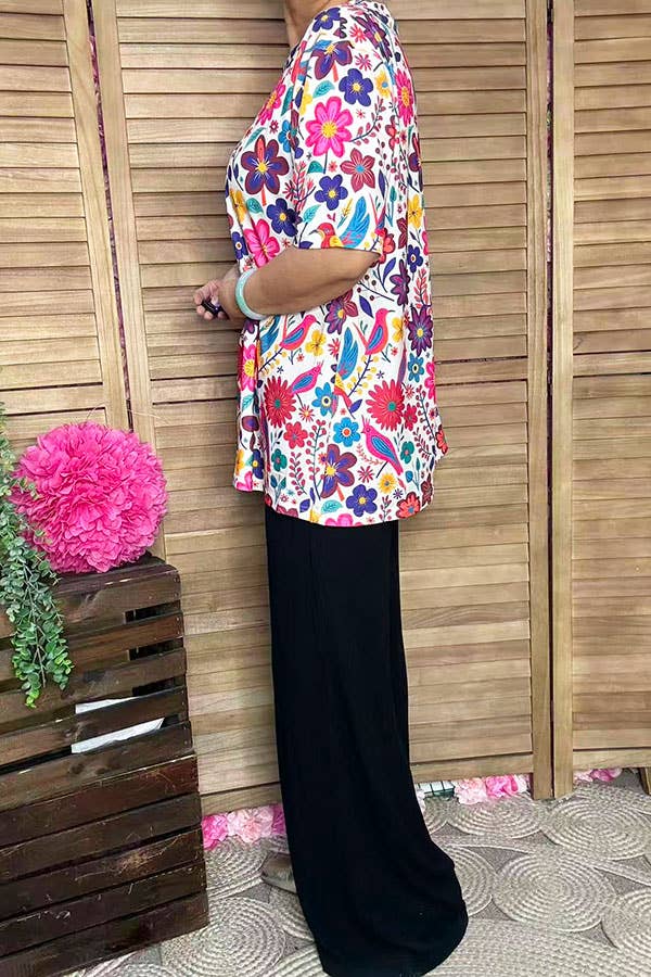 Spring multicolor floral short sleeve women top GJQ16622