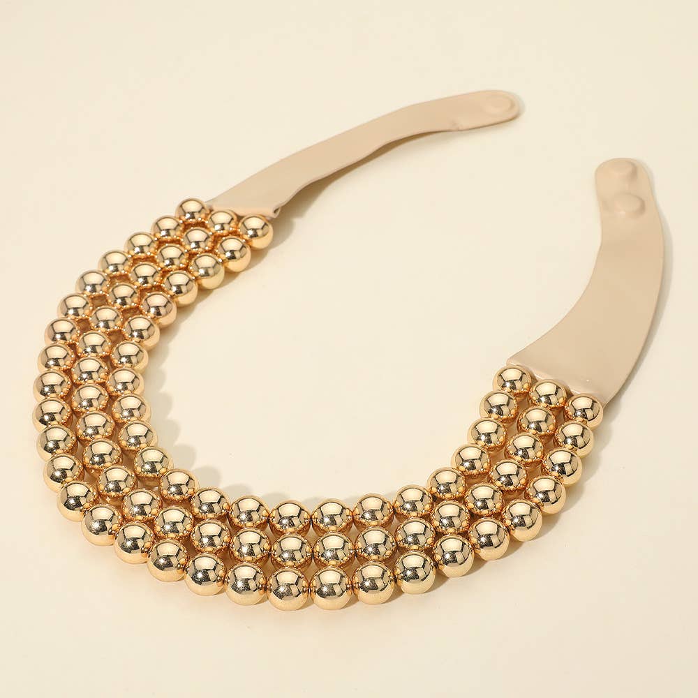 Chunky Bead Triple Layered Faux Leather Magnetic Necklace