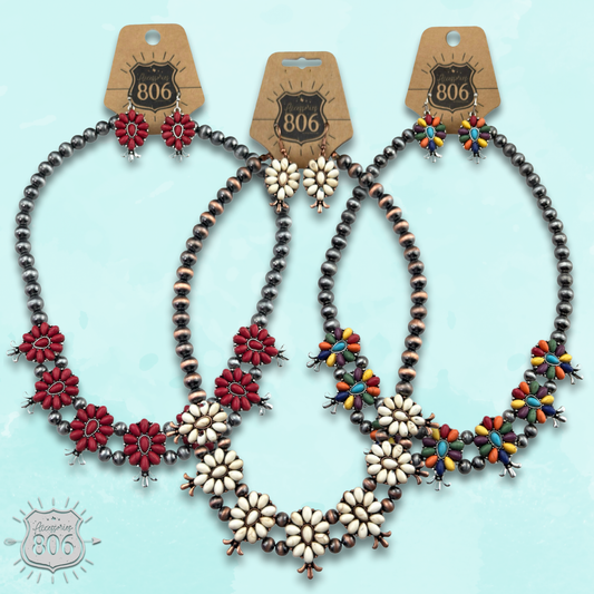 Stone flower squash blossom necklace set, last call