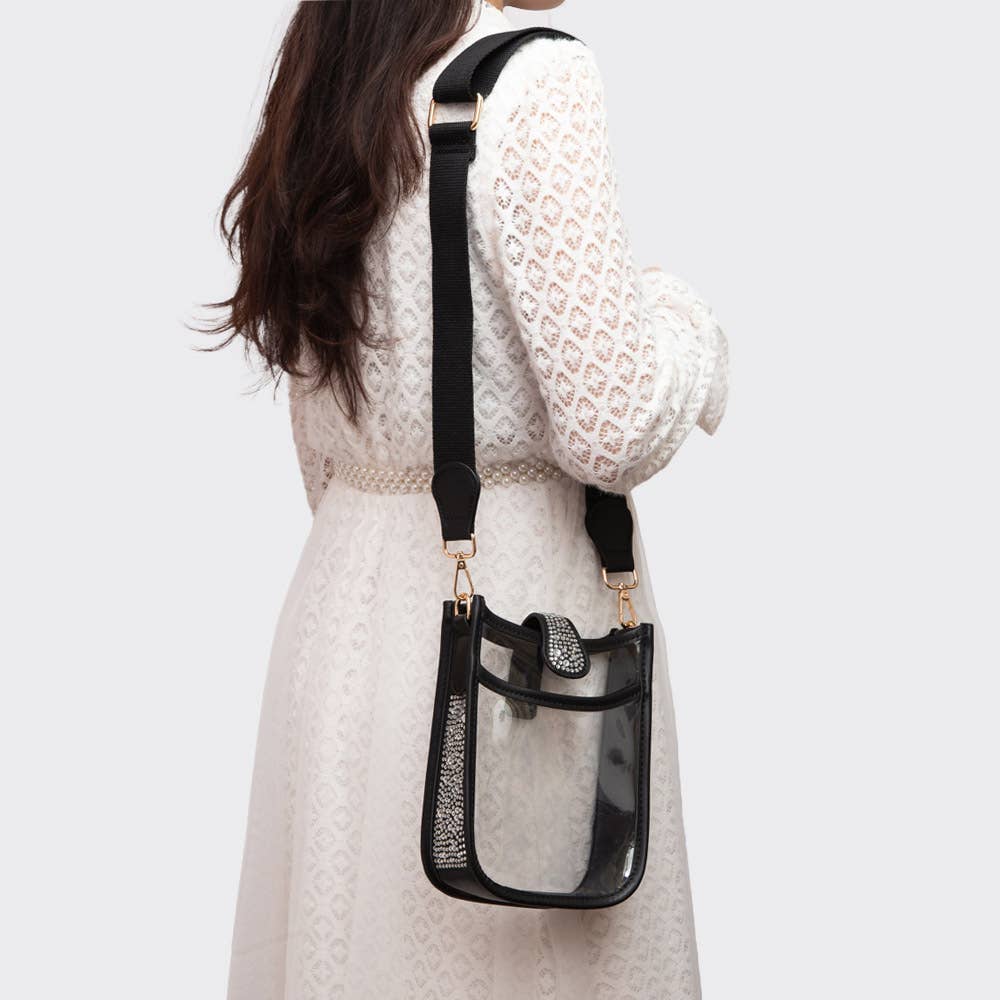 Bling Studded Faux Leather Transparent Mini Crossbody Bag