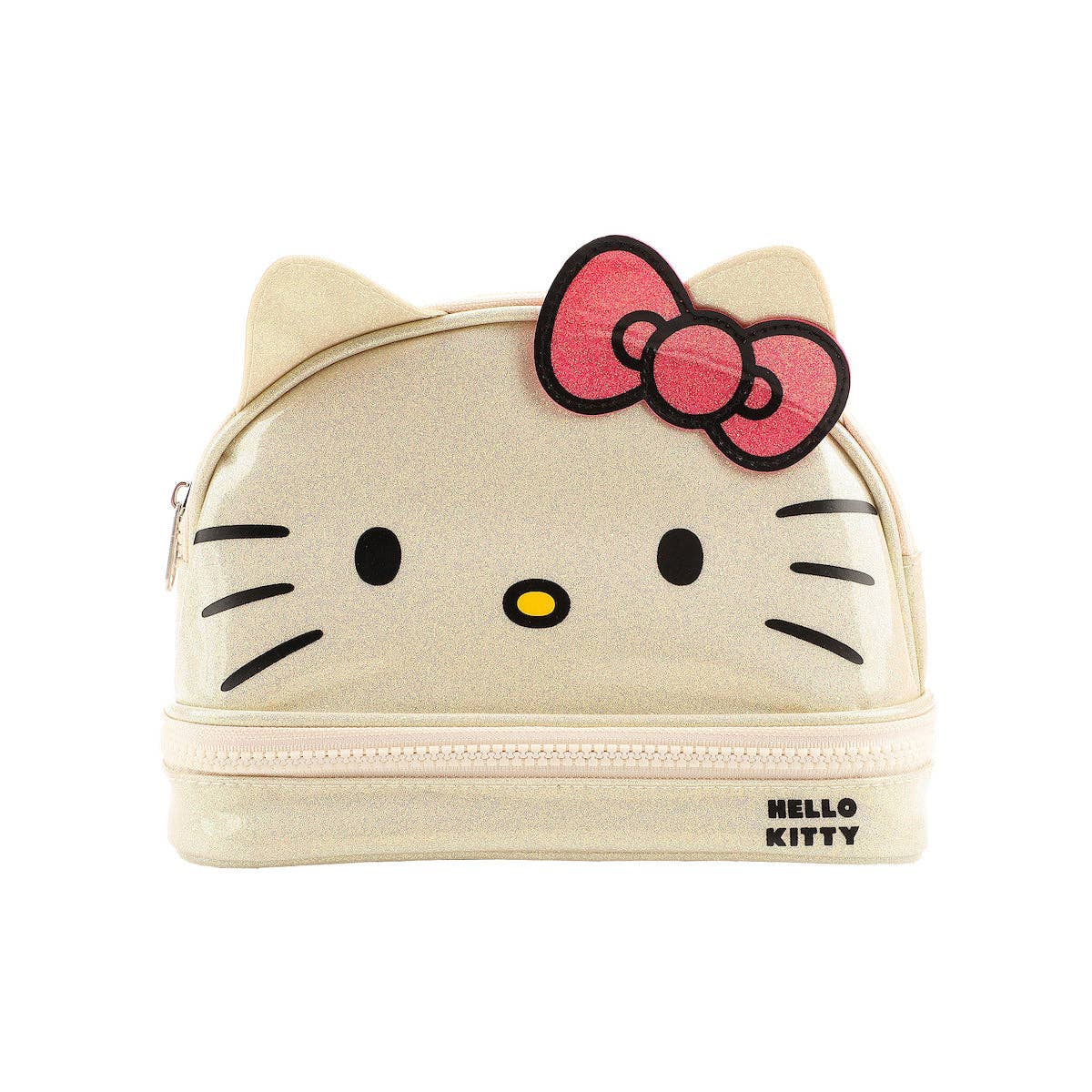 Hello Kitty Character Face White Glitter 6” Cosmetic Pouch