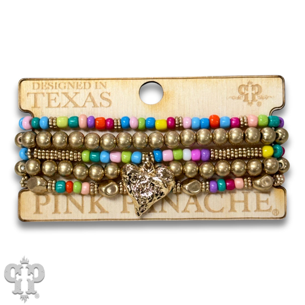 Multi-color bracelet with gold heart charm