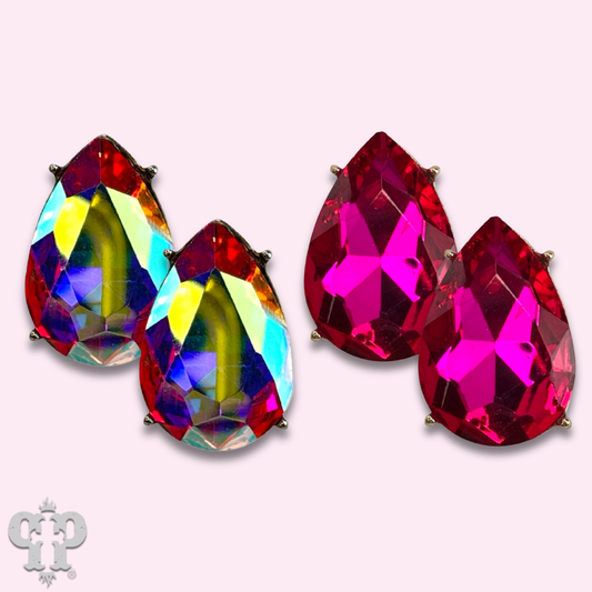 Teardrop rhinestone post earring