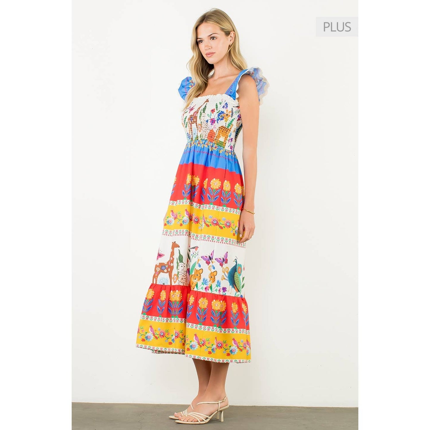 /Size XL/ Smocked Flutter Sleeve Animal Print Maxi Dress